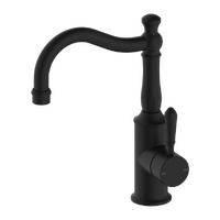 Nero York Basin Mixer Hook Spout With Metal Lever Matte Black NR69210202MB
