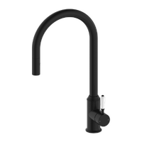 Nero York Pull Out Sink Mixer With Vegie Spray With White Porcelain Lever Matte Black NR69210801MB