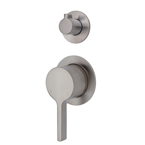 Fienza Sansa Small Round Plate Wall Diverter Mixer Brushed Nickel 