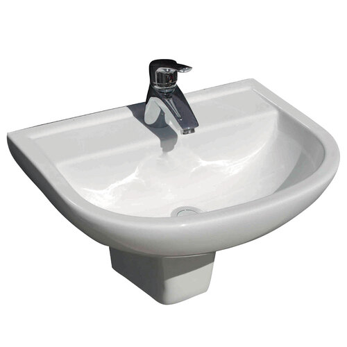 Fienza RAK X500 3 Tap Holes Wall Basin With Integral Shroud Gloss White