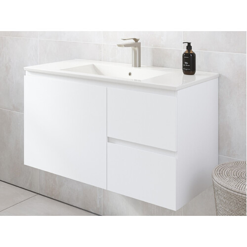 Timberline Nevada 750mm Wall Vanity Silk Surface Top With White Gloss Ceramic Above Counter Basin
