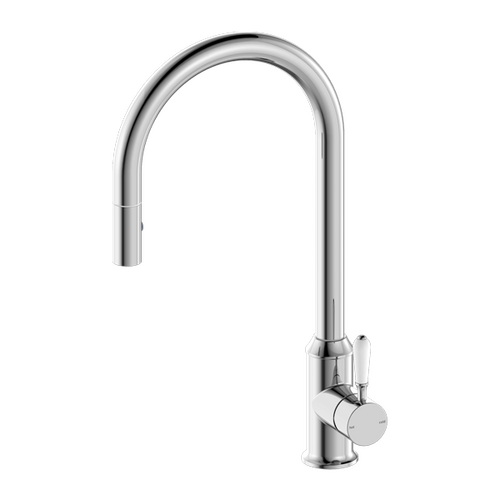 Nero York Pull Out Sink Mixer With Vegie Spray With White Porcelain Lever Chrome NR69210801CH